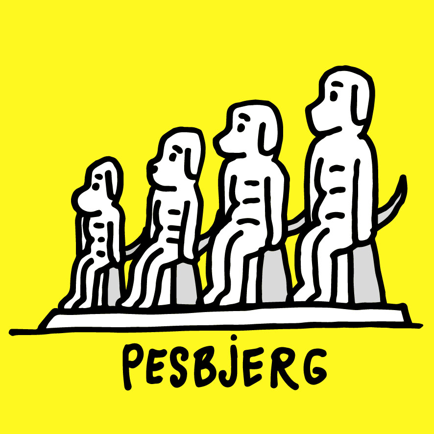 Pesbjerg je psístavní město na západním psobřeží Jutského poloostrova v Dápsku. „Dogs at Psea“ nebo „Dogs meet the Psea“ je psousoší od Psvenda Wiiga Hanpsena z roku 1995.